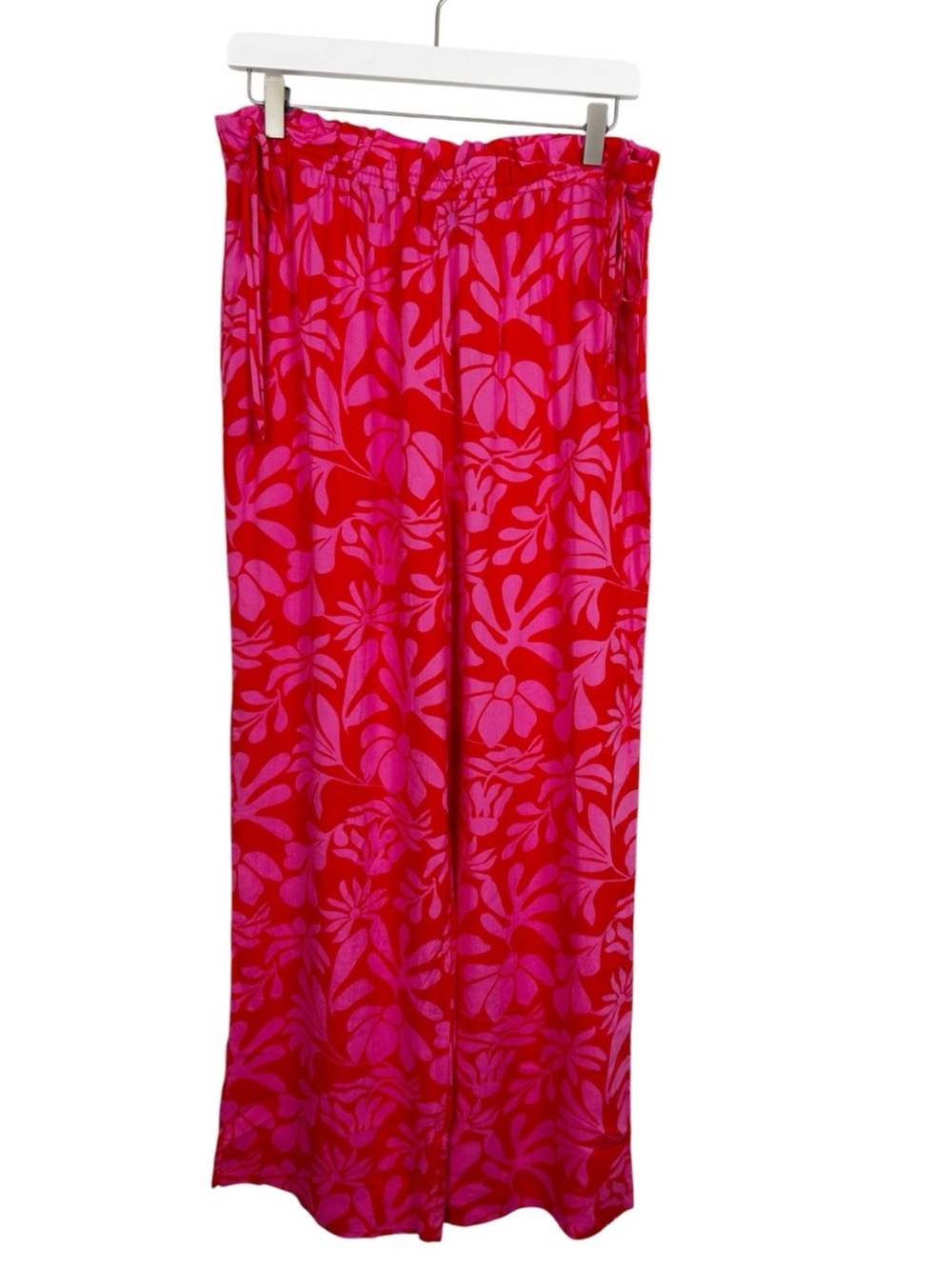 Shade & Shore Bright Pink Floral Wide Leg Pants Size Medium